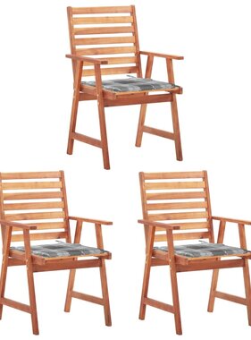 VidaXL Tuinstoelen 3 st met kussens massief acaciahout