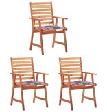 VidaXL Tuinstoelen 3 st met kussens massief acaciahout