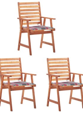 VidaXL Tuinstoelen 3 st met kussens massief acaciahout