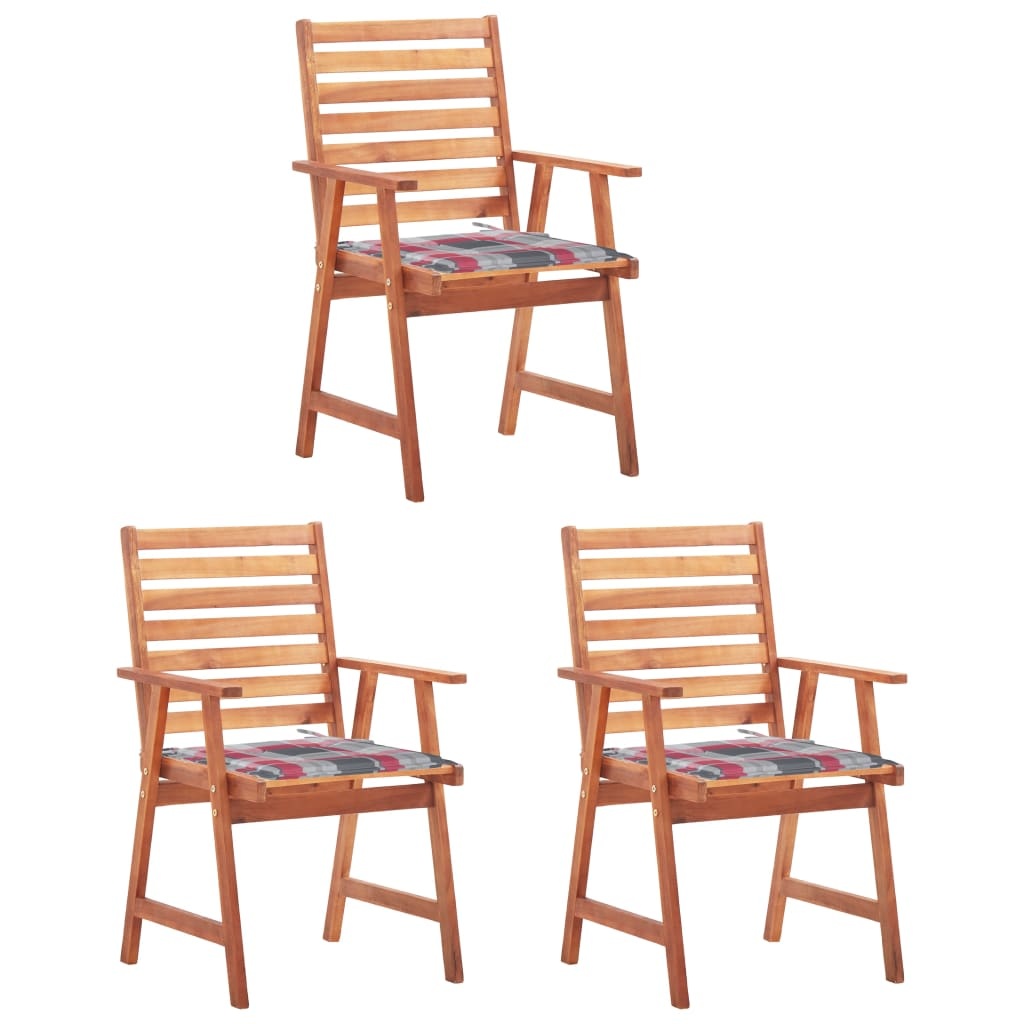 VidaXL Tuinstoelen 3 st met kussens massief acaciahout