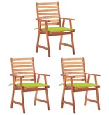 VidaXL Tuinstoelen 3 st met kussens massief acaciahout
