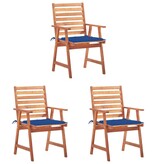 VidaXL Tuinstoelen 3 st met kussens massief acaciahout