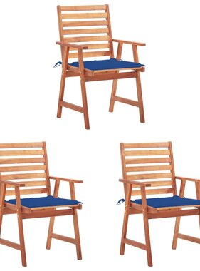 VidaXL Tuinstoelen 3 st met kussens massief acaciahout