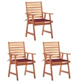 VidaXL Tuinstoelen 3 st met kussens massief acaciahout