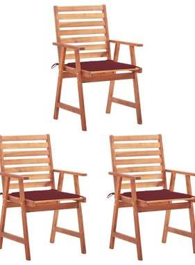 VidaXL Tuinstoelen 3 st met kussens massief acaciahout