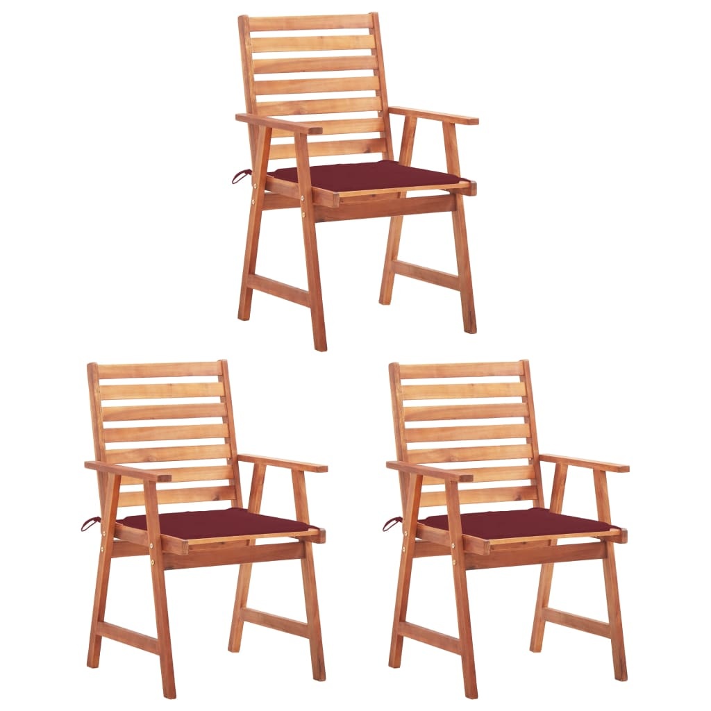 VidaXL Tuinstoelen 3 st met kussens massief acaciahout