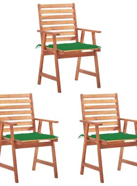 VidaXL Tuinstoelen 3 st met kussens massief acaciahout