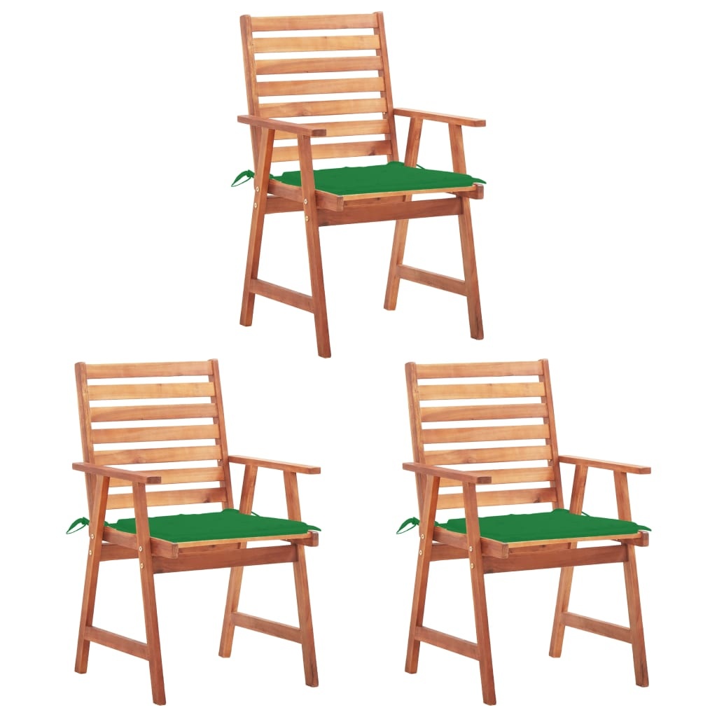 VidaXL Tuinstoelen 3 st met kussens massief acaciahout