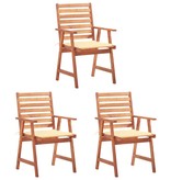 VidaXL Tuinstoelen 3 st met kussens massief acaciahout