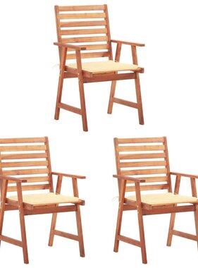 VidaXL Tuinstoelen 3 st met kussens massief acaciahout