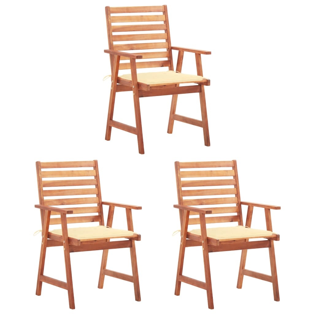 VidaXL Tuinstoelen 3 st met kussens massief acaciahout
