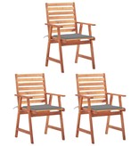 VidaXL Tuinstoelen 3 st met kussens massief acaciahout