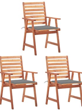 VidaXL Tuinstoelen 3 st met kussens massief acaciahout