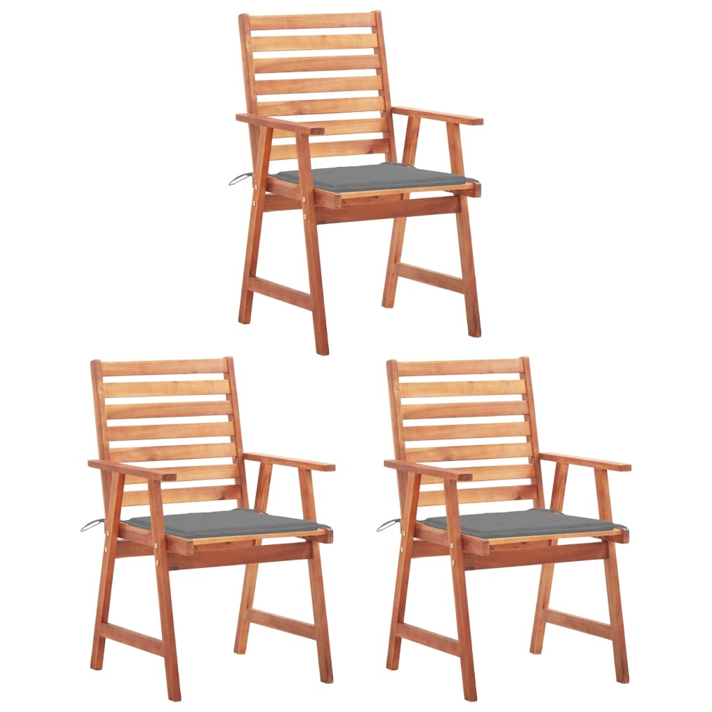 VidaXL Tuinstoelen 3 st met kussens massief acaciahout