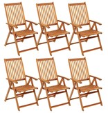 VidaXL Tuinstoelen inklapbaar 6 st met kussens massief acaciahout