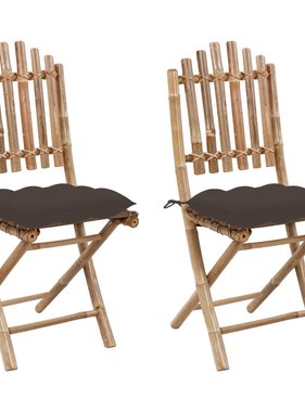 VidaXL Tuinstoelen 2 st inklapbaar met kussens bamboe