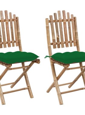 VidaXL Tuinstoelen 2 st inklapbaar met kussens bamboe
