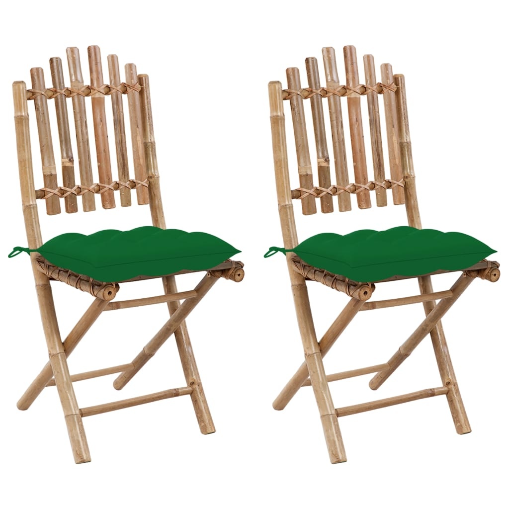 VidaXL Tuinstoelen 2 st inklapbaar met kussens bamboe