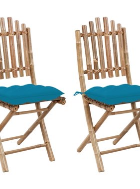 VidaXL Tuinstoelen 2 st inklapbaar met kussens bamboe