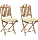 VidaXL Tuinstoelen 2 st inklapbaar met kussens bamboe