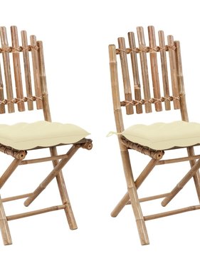 VidaXL Tuinstoelen 2 st inklapbaar met kussens bamboe