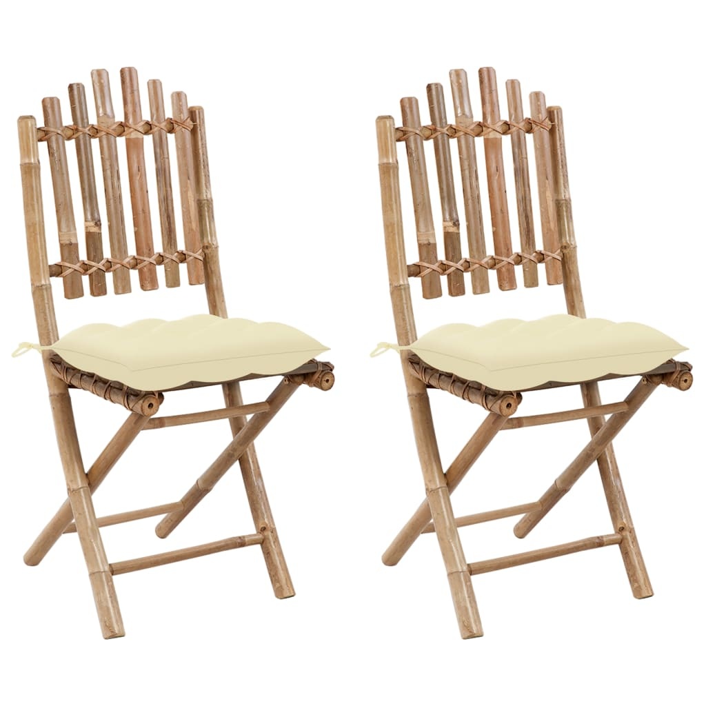 VidaXL Tuinstoelen 2 st inklapbaar met kussens bamboe