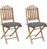 VidaXL Tuinstoelen 2 st inklapbaar met kussens bamboe