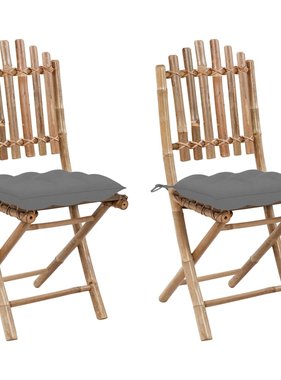 VidaXL Tuinstoelen 2 st inklapbaar met kussens bamboe