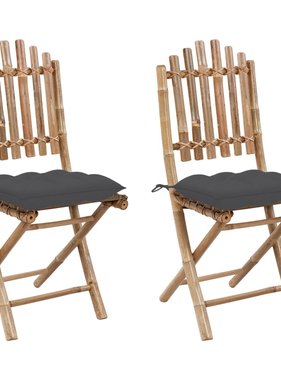VidaXL Tuinstoelen 2 st inklapbaar met kussens bamboe