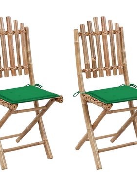 VidaXL Tuinstoelen 2 st inklapbaar met kussens bamboe