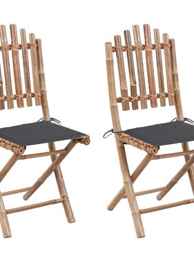 VidaXL Tuinstoelen 2 st inklapbaar met kussens bamboe