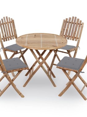 VidaXL 5-delige Tuinset inklapbaar met kussens bamboe