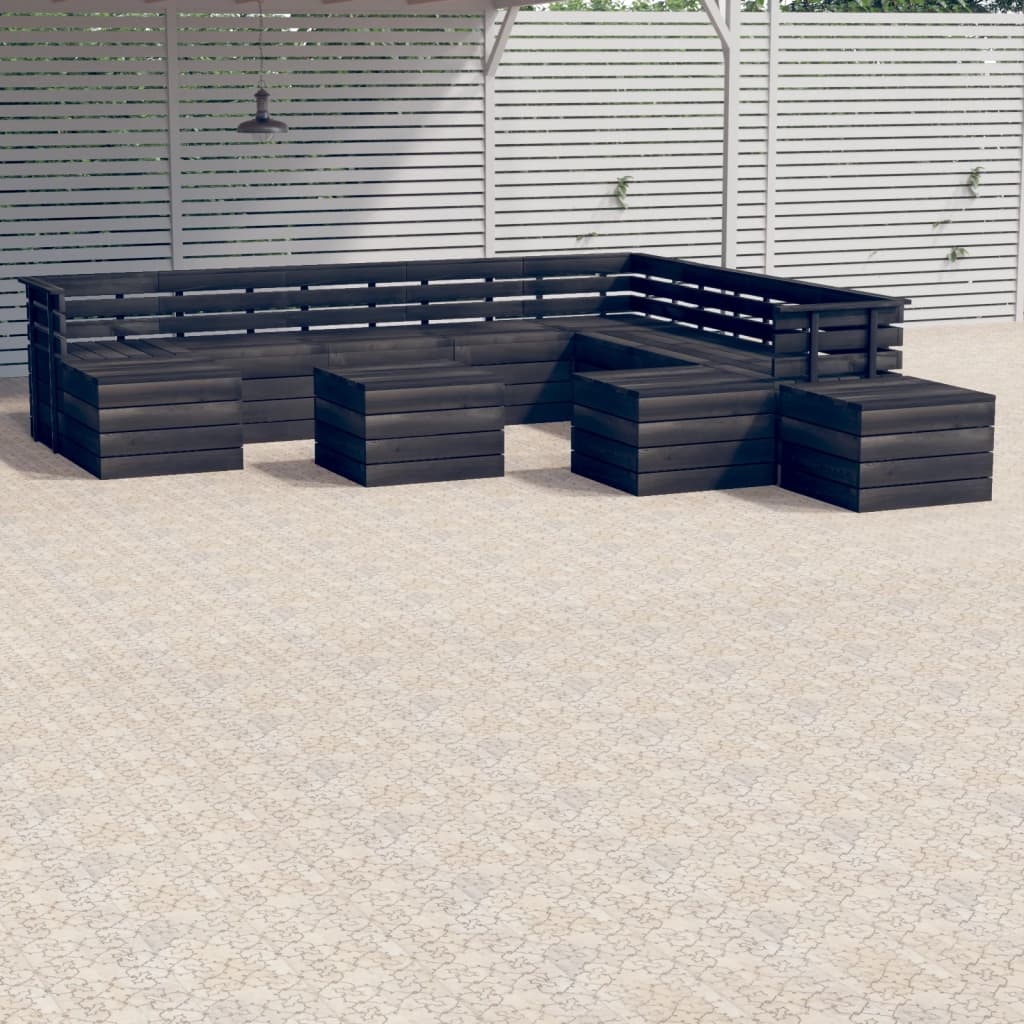 VidaXL 12-delige Loungeset pallet massief grenenhout donkergrijs