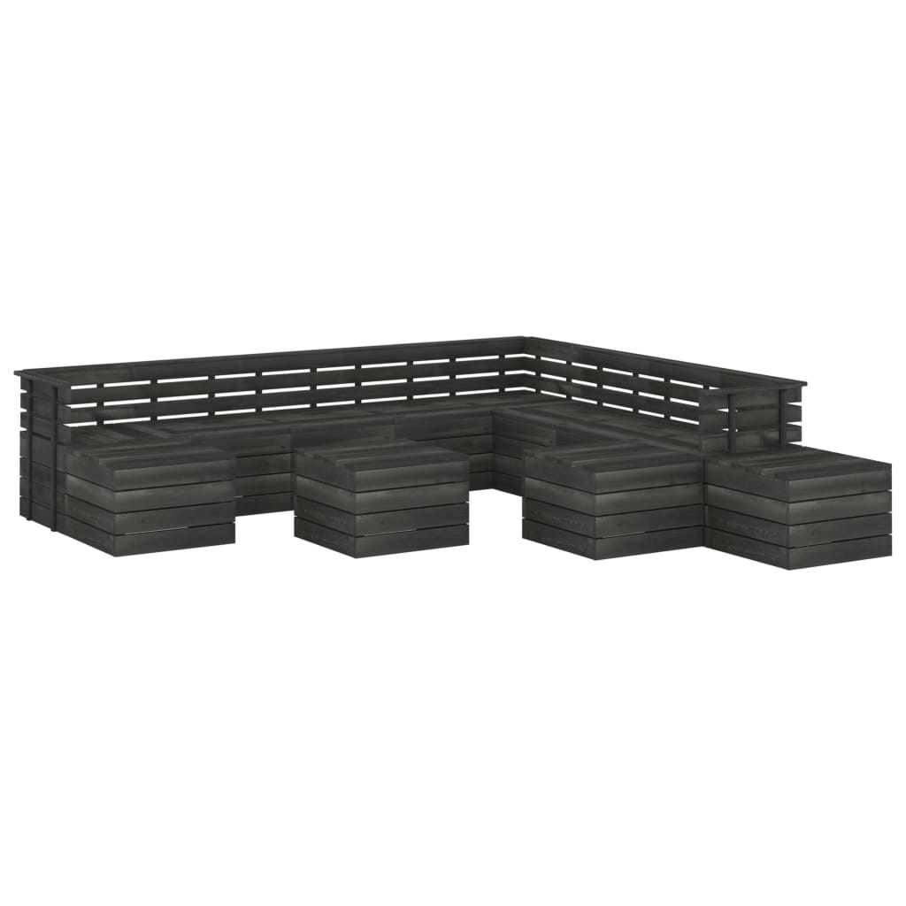 VidaXL 12-delige Loungeset pallet massief grenenhout donkergrijs