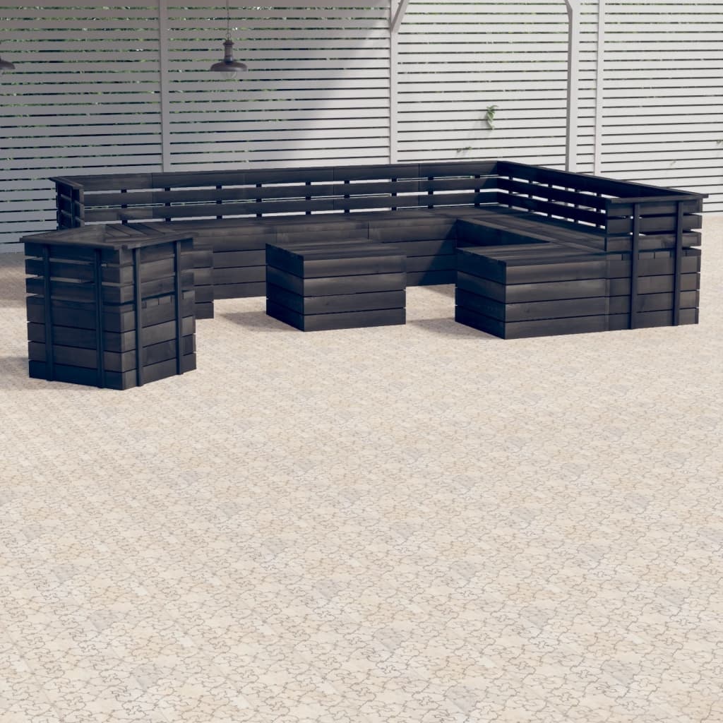 VidaXL 12-delige Loungeset pallet massief grenenhout donkergrijs