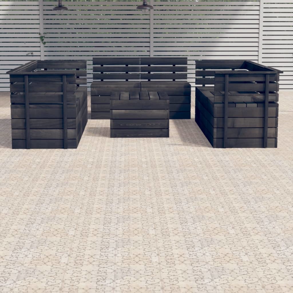 VidaXL 9-delige Loungeset pallet massief grenenhout donkergrijs