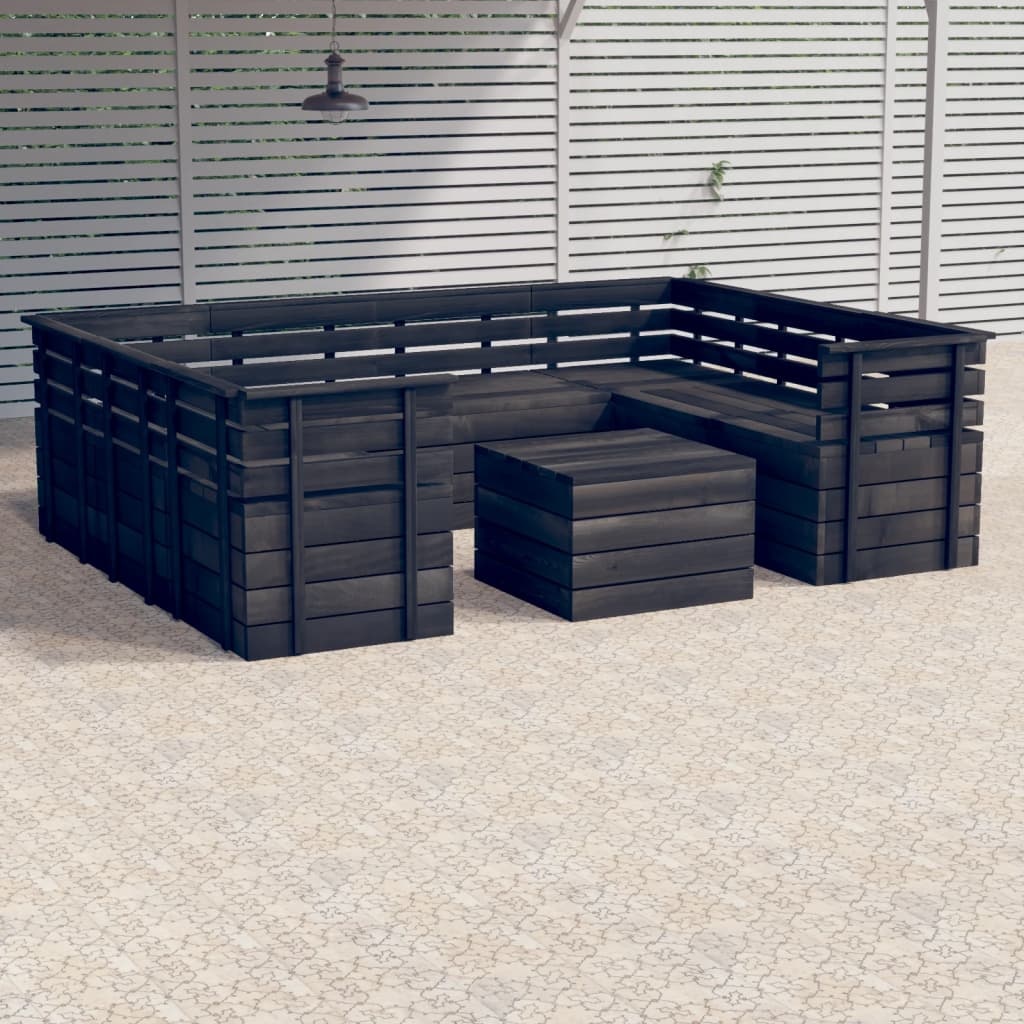VidaXL 9-delige Loungeset pallet massief grenenhout donkergrijs
