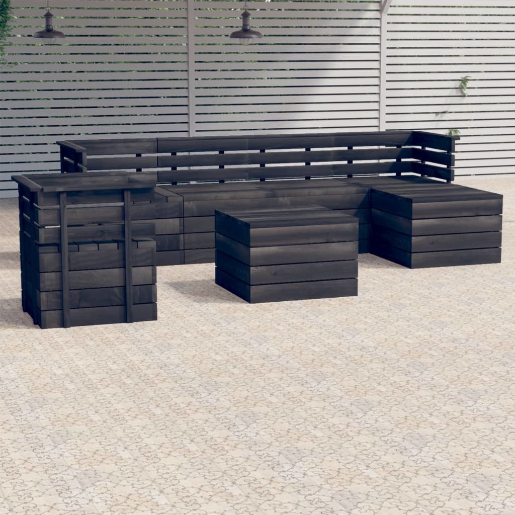 VidaXL 7-delige Loungeset pallet massief grenenhout donkergrijs