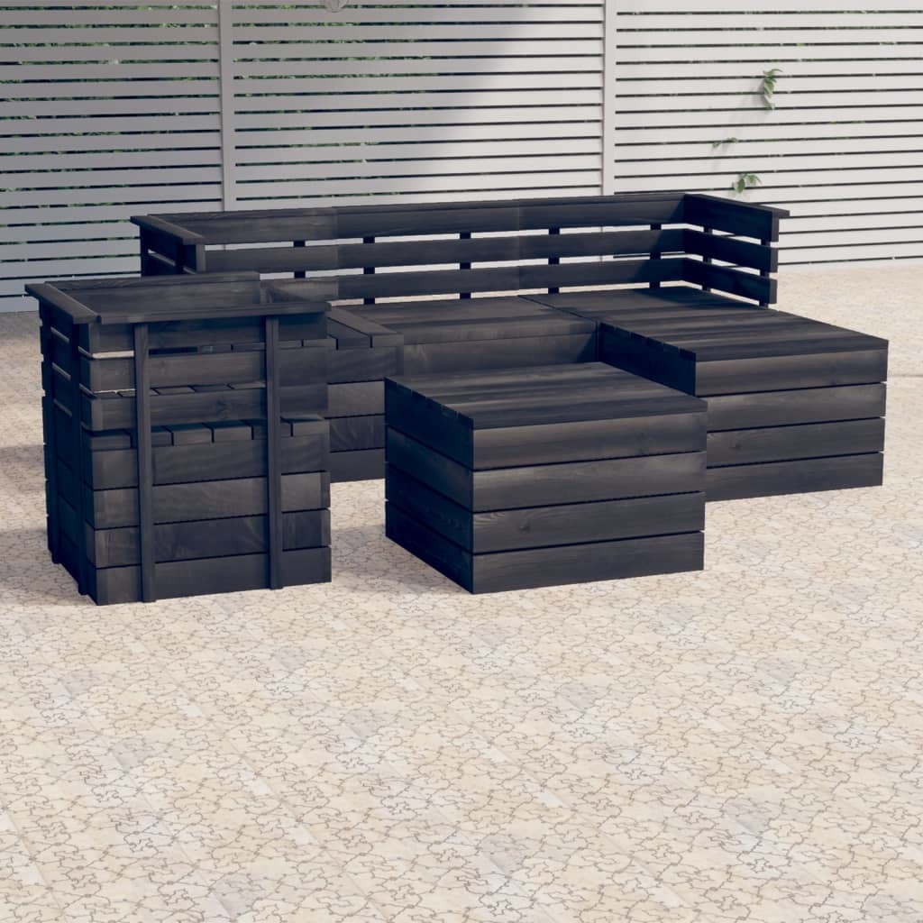 VidaXL 6-delige Loungeset pallet massief grenenhout donkergrijs