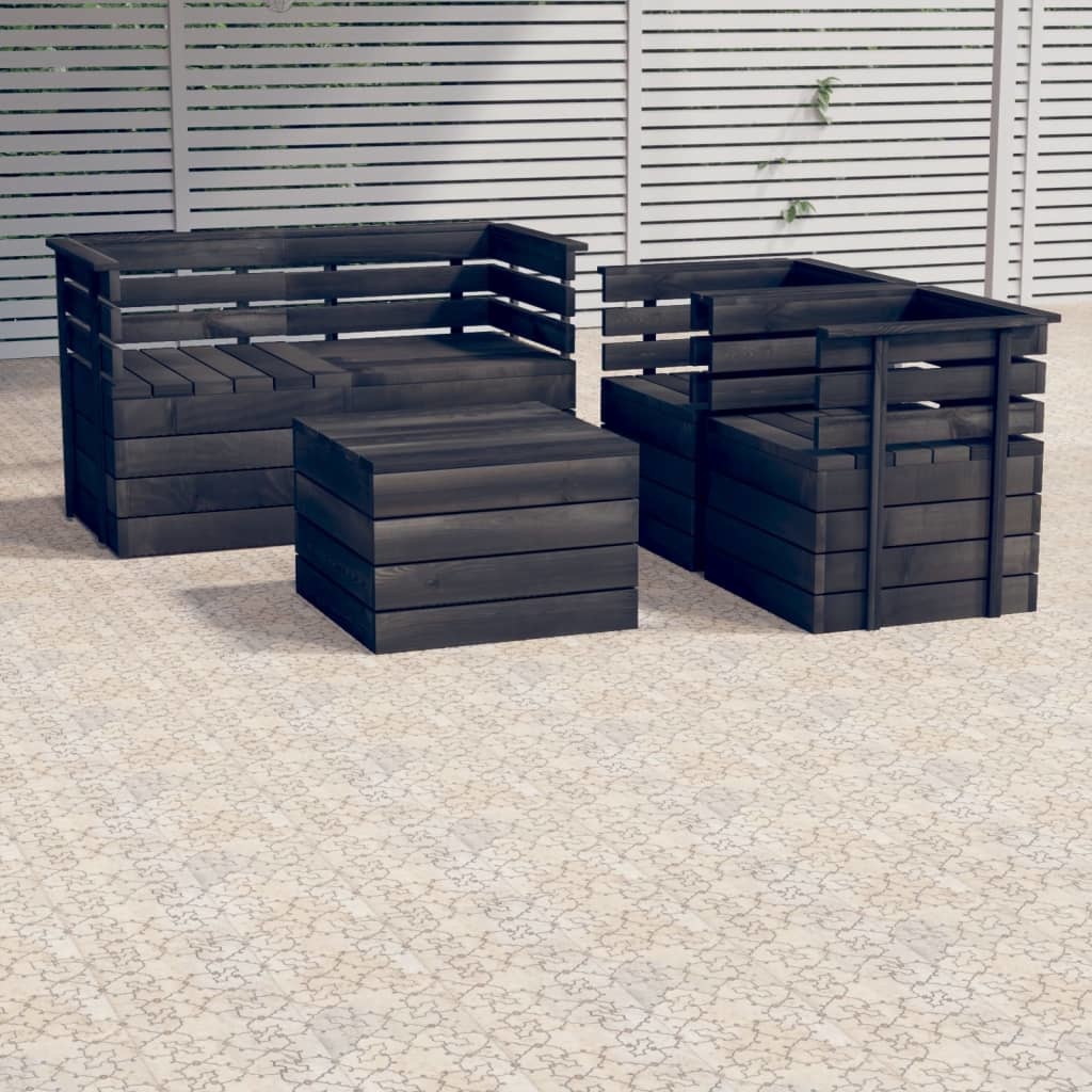 VidaXL 5-delige Loungeset pallet massief grenenhout donkergrijs