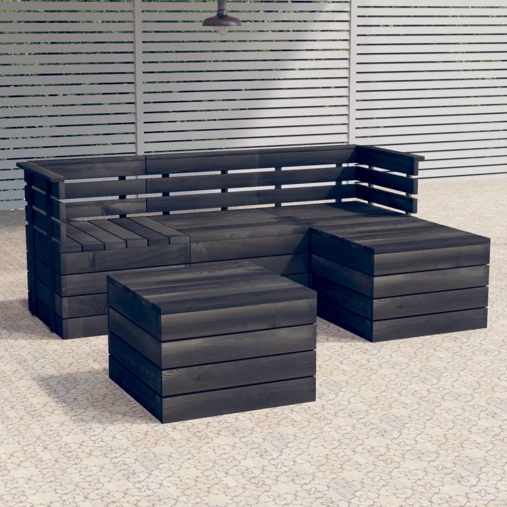 VidaXL 5-delige Loungeset pallet massief grenenhout donkergrijs
