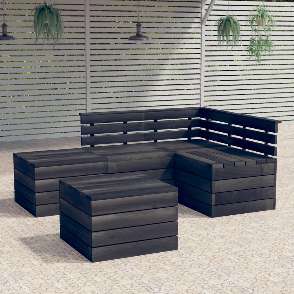 VidaXL 5-delige Loungeset pallet massief grenenhout donkergrijs