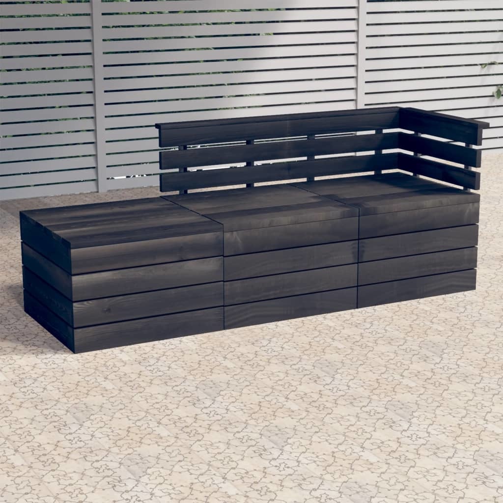 VidaXL 3-delige Loungeset pallet massief grenenhout donkergrijs