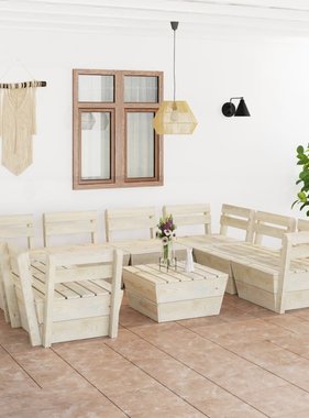 VidaXL 9-delige Loungeset pallet geïmpregneerd vurenhout