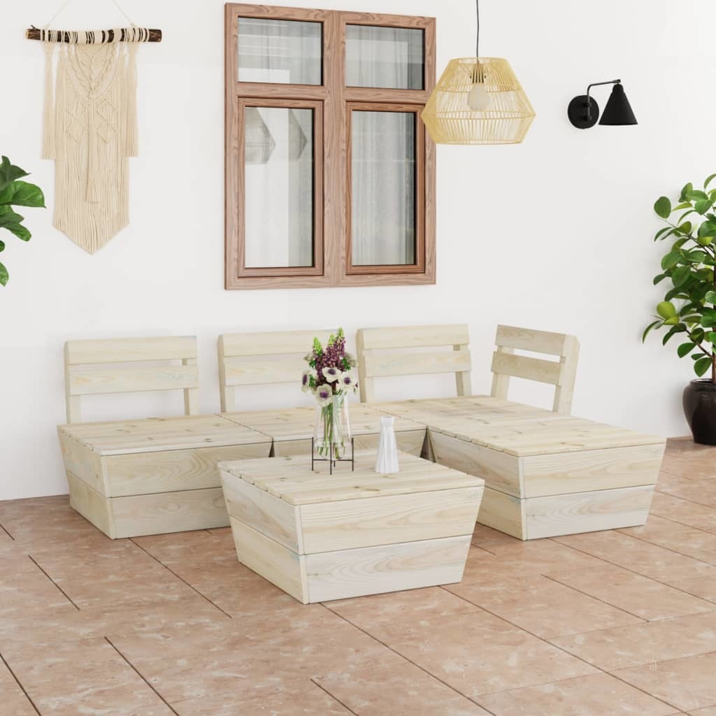 VidaXL 5-delige Loungeset pallet geïmpregneerd vurenhout