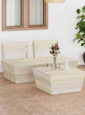 VidaXL 3-delige Loungeset pallet geïmpregneerd vurenhout