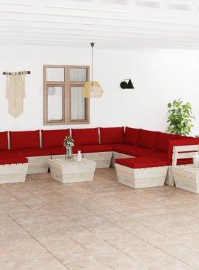 VidaXL 12-delige Loungeset met kussens pallet vurenhout