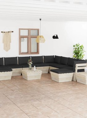 VidaXL 12-delige Loungeset met kussens pallet vurenhout