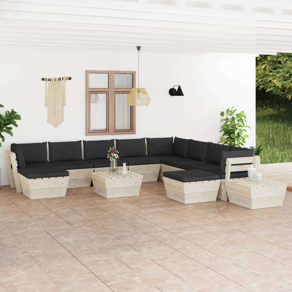 VidaXL 12-delige Loungeset met kussens pallet vurenhout