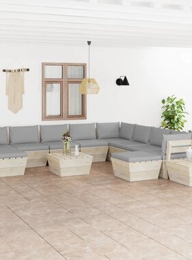 VidaXL 12-delige Loungeset met kussens pallet vurenhout